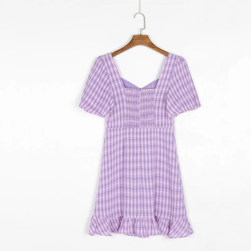 

Summer women's casual plaid bow decoration slim dress Vestidos