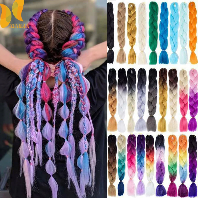 

XINRAN Synthetic Braiding Hair Jumbo Braids Hair Extension White/Black Women Hot Style Pink Purple Blue Blonde Pure Piano Color