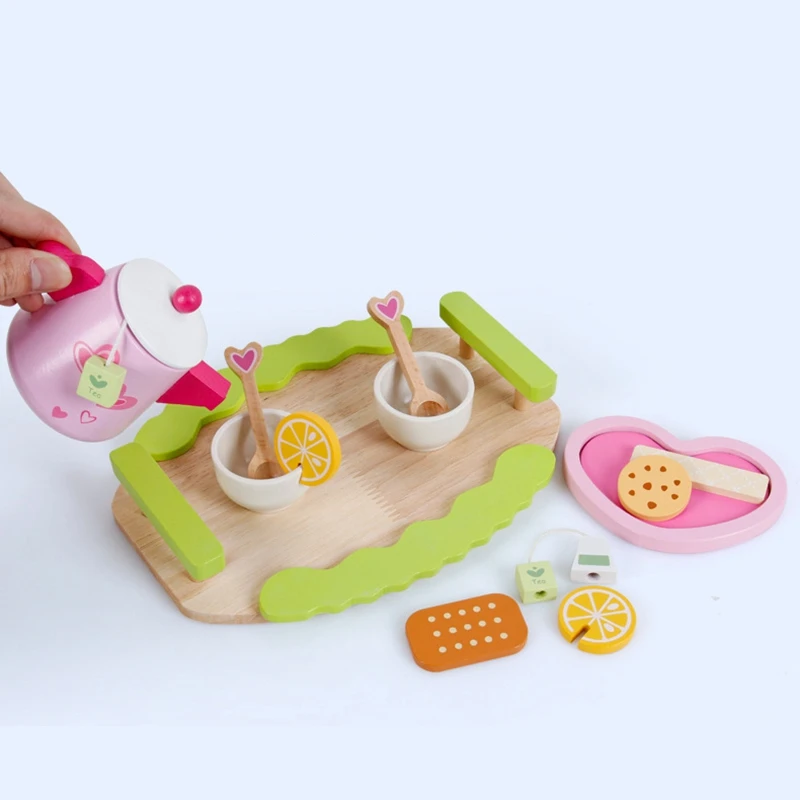 

Kids Afternoon Tea Set Role Play Wooden Simulation Toys Tea Party Pretend Play Girls Kitchen Tools Tea Pot Cups Playset