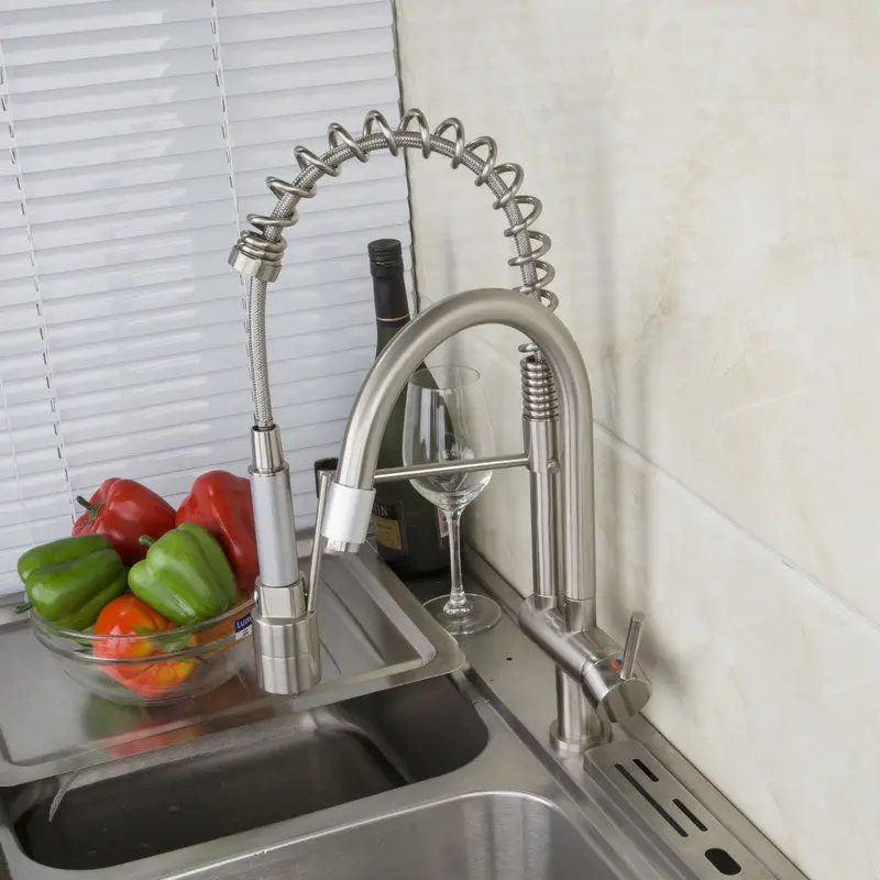 

JIENI Solid Brass Pull Out Spray Swivel Brushed Nickel Finished LED With 3 Color Deck Mounted Kitchen Faucet Tap