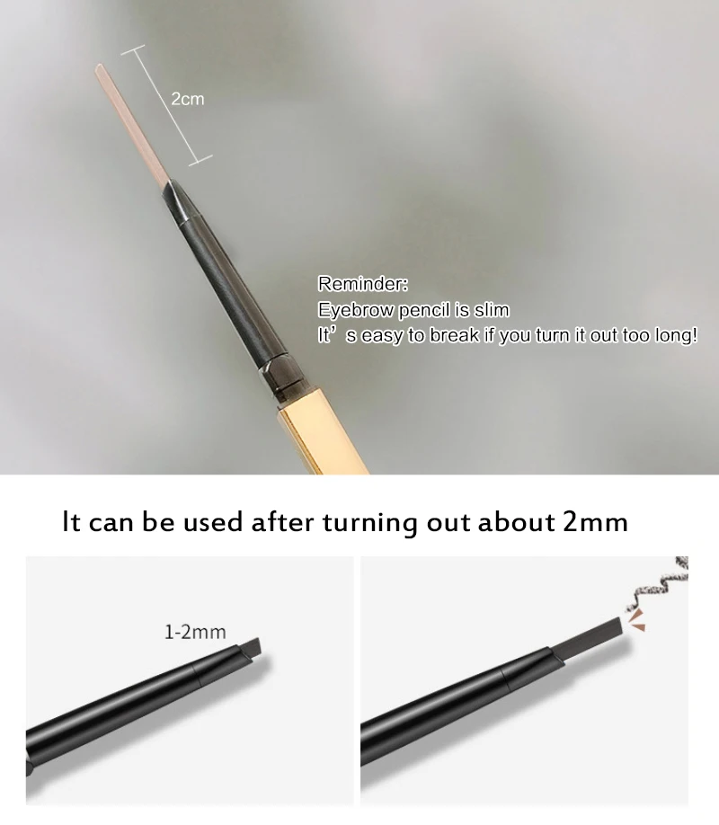 Глэм Голд Двусторонний карандаш для бровей с кистью, очень тонкий, долговременный, натуральный, водостойкий, легко наносится, косметика.