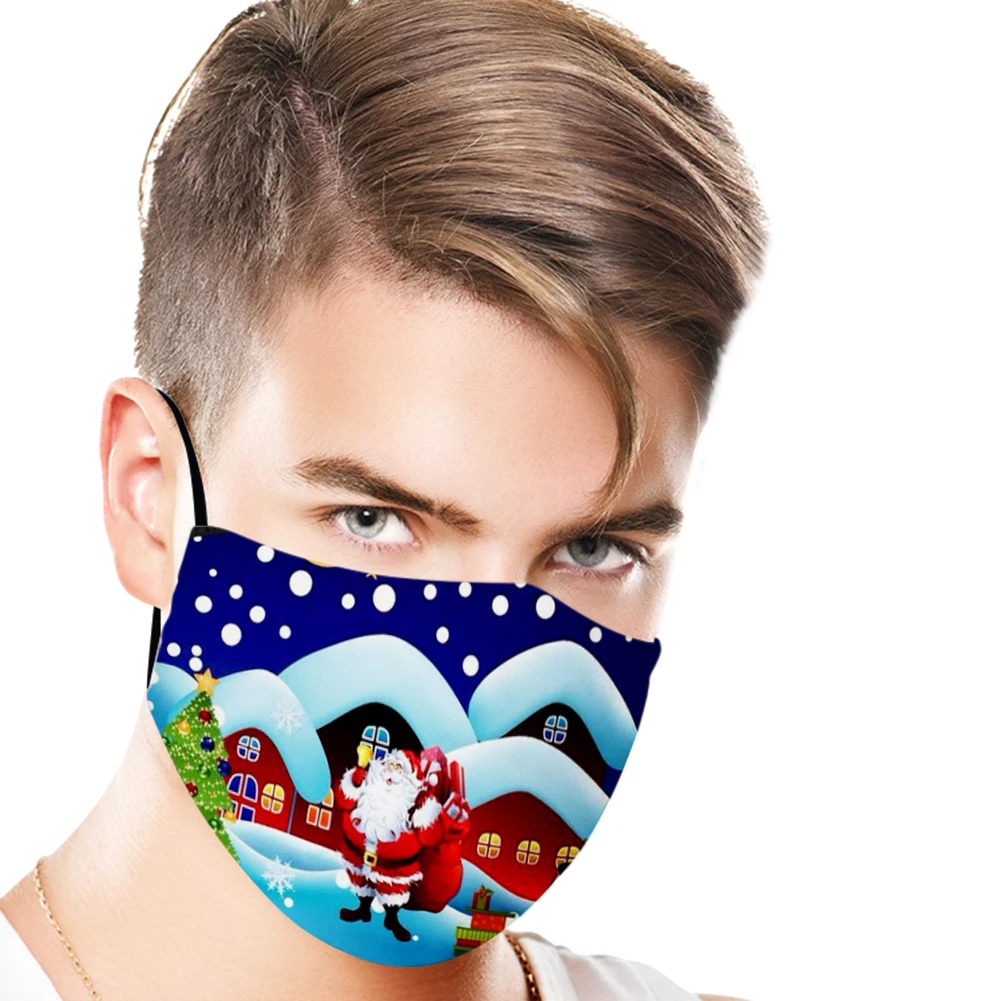 

Merry Christmas Decorations For Home Santa Claus Elk Print Dustproof Breathable Mouth Cover Face Mask Happy New Year 2021