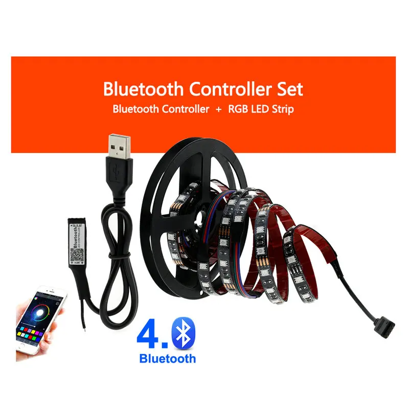 Bluetooth Controller USB Светодиодная лента 5050 гибкий RGB светодиод DC5V RGB цвет сменный ТВ фоновое освещение - Испускаемый цвет: Bluetooth Controller