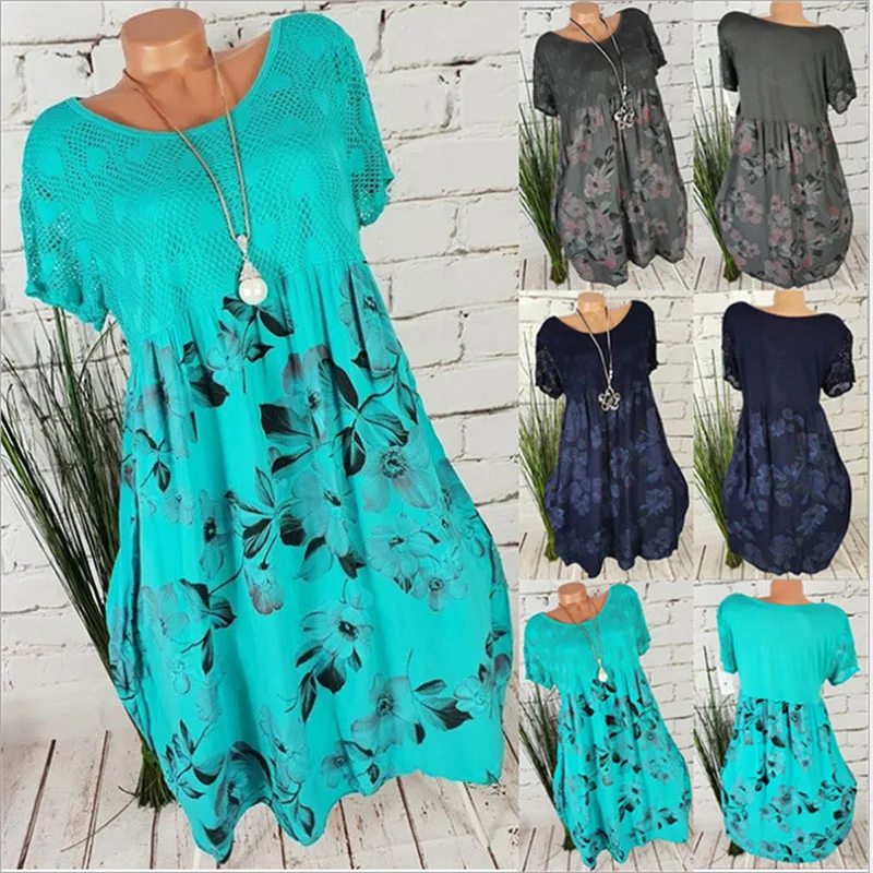 Женское платье большого размера весна-лето 2020 женское с круглым вырезом кружевом