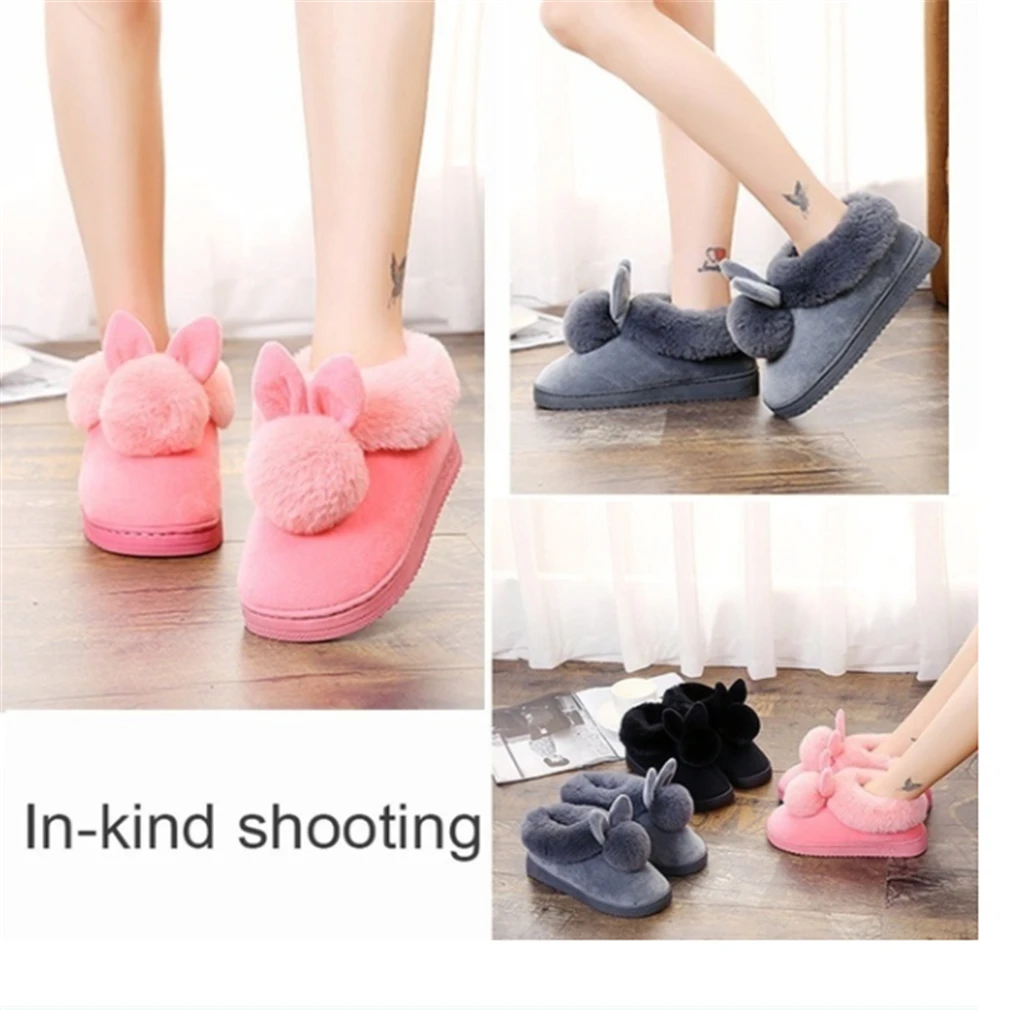 

Women Slippers Furry Rabbit Ears Plush Velvet Snow Female Slipper Indoor Home Shoes Winter Warm Ladies Soft Comfort Footwear