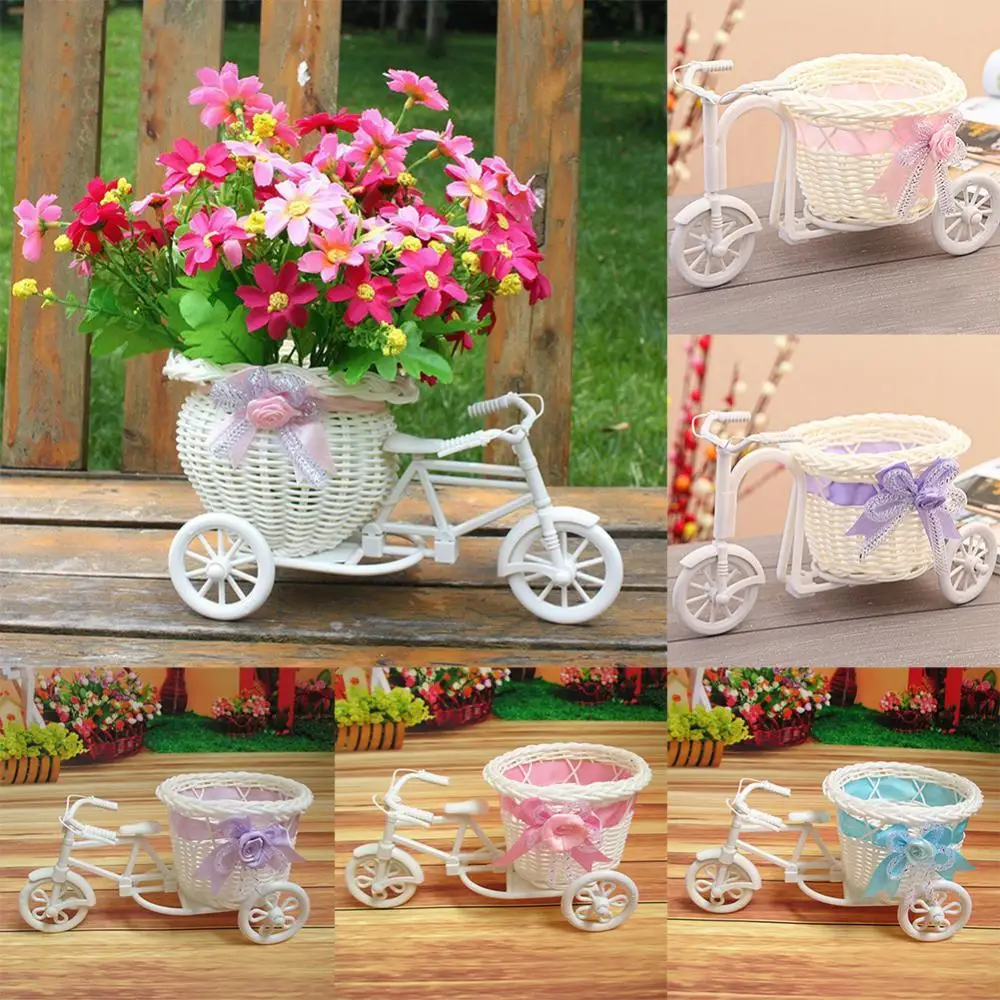 

Rattan Flower Basket Vase Tricycle Bicycle Model Home Garden Wedding Party Decor