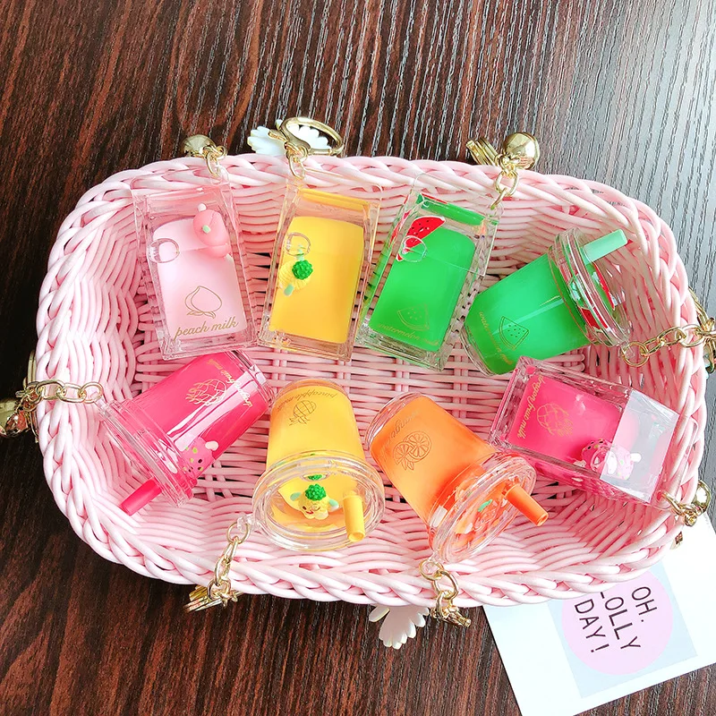 Floating Cute Watermelon Keyring Acrylic Bottle Keychain Moving Liquid Quicksand Fruit Key Ring for Women Bag Pendant Keyfob | Украшения и