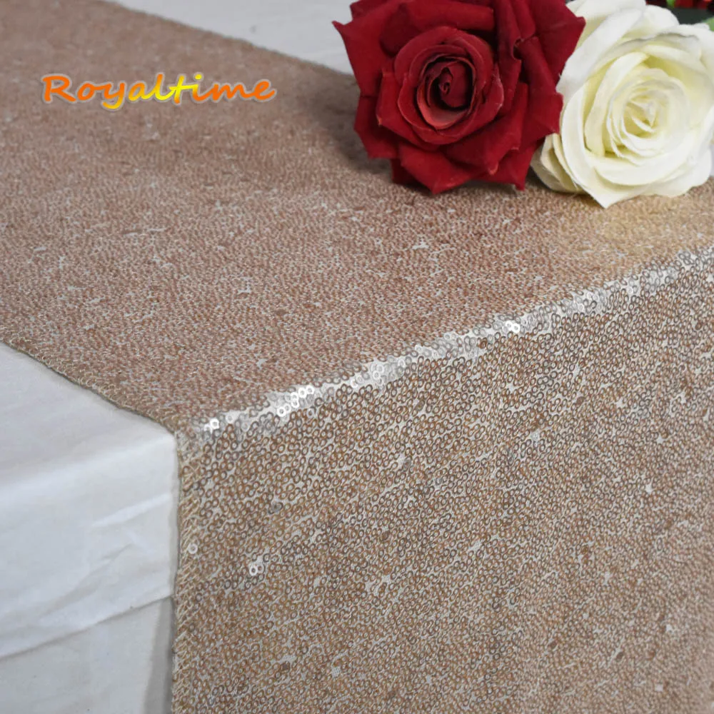 Matte Champagne 30x180cm Christmas Green/Fuchsia/Burgundy/Rose Gold Sequin table runner for Party table cloth Weddings Decoration Table Runners - Цвет: Matte Champagne