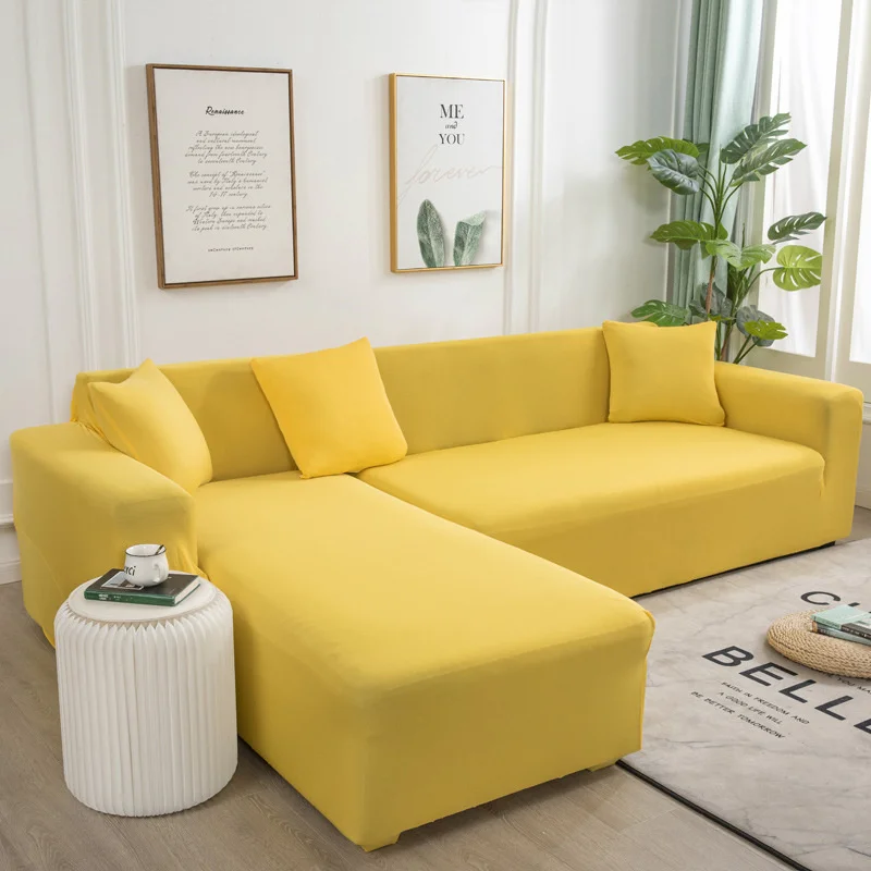 

Sofa Cover For Living Room All-inclusive Solid Color Polyester Modern ElasticCorner L-shape Sofa Cover 1/2/3/4 Seater