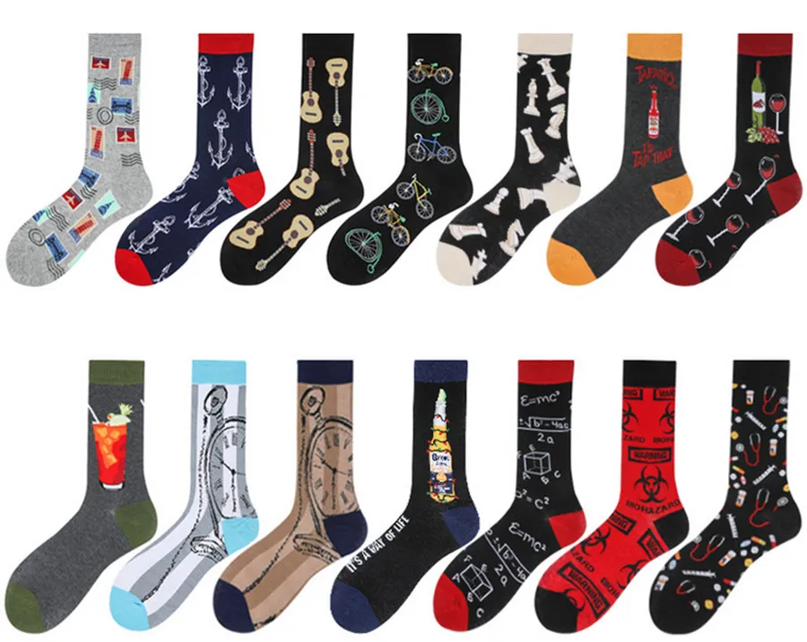 Носки мужские и женские хлопковые с разноцветным мультяшным рисунком | Женская