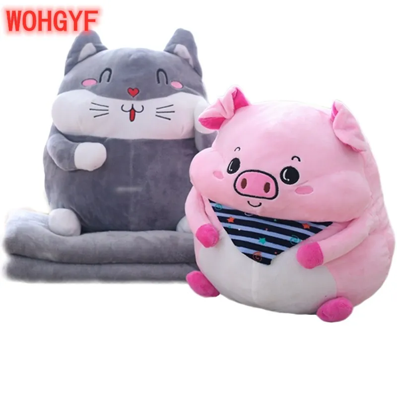 1 шт., 40 см, Kawaii, плюшевая поросенок, кошка, подушка, плюшевая подушка, игрушки, поросенок, кошка, подушка, одеяло, 2 в одном, украшения, подарки для девочек