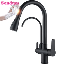 Matte Black Touch Filter Kitchen Faucets Quality Brass Hot Cold Pull Out Kitchen Mixer Tap Smart Touch Kitchen Mixer Faucets Tap
