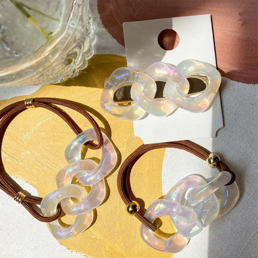 

Резиновая лента-цепочка для конского хвоста, резинка для волос, эластичная однотонная, модный головной убор, аксессуары для волос, подарок