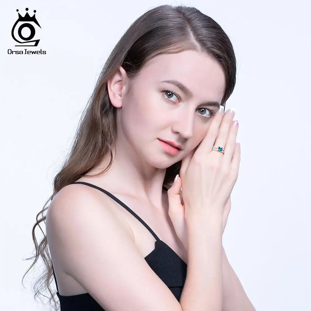 ORSA JEWELS новейшее чистое Стерлинговое Серебро 925 Стильное женское кольцо с квадратным вырезом юбилей Изумрудный камень кольцо ювелирные изделия VSR17
