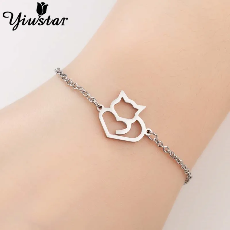 

Yiustar Stainless Steel Hollow Cat Bracelet for Women Fashion Animal Charm Jewelry Minnie Bracelets Bangles Kid pulseras mujer