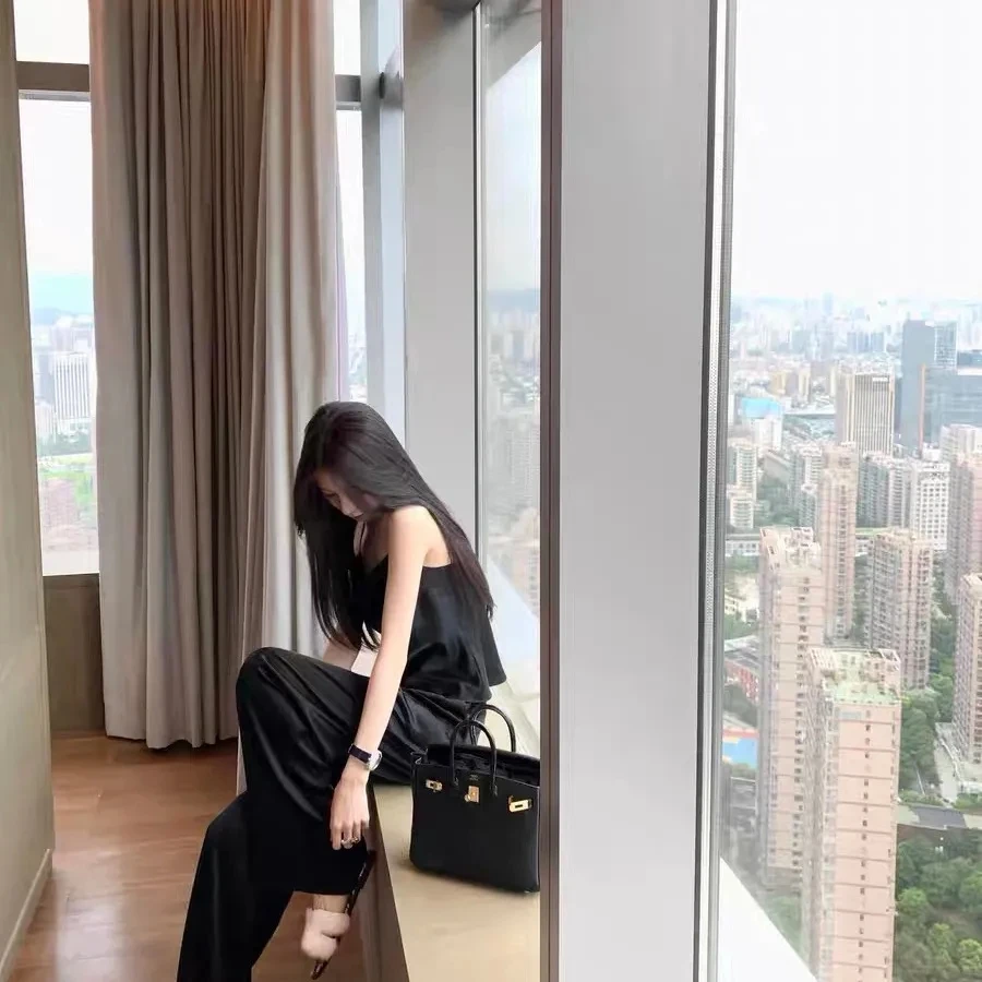 Брюки из ацетатной ткани свободные широкие штаны с завышенной талией модная