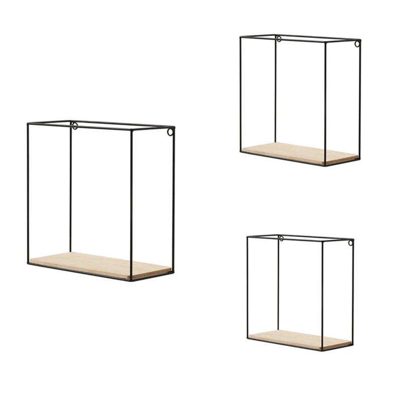 

Wall Mounted Shelf Square Iron Stand Living Room Bedroom Decorative Book Flower Pot Display Shelves Home Accessories