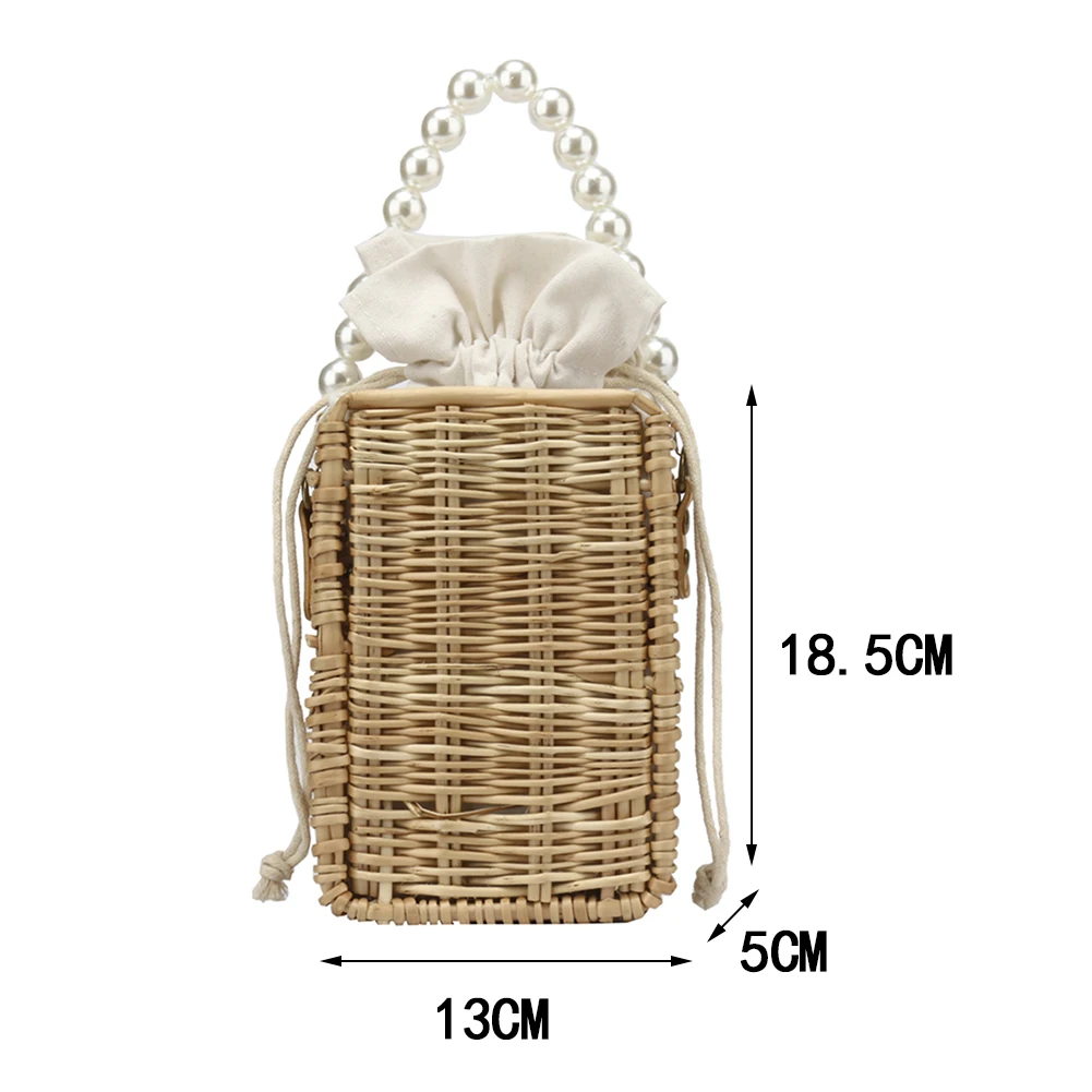 

Fashion Rattan Woven Women Shoulder Crossbody Bags Summer Beach Vacation Small Pearl Chain Handbags Ladies Purse Cell Phone Bags