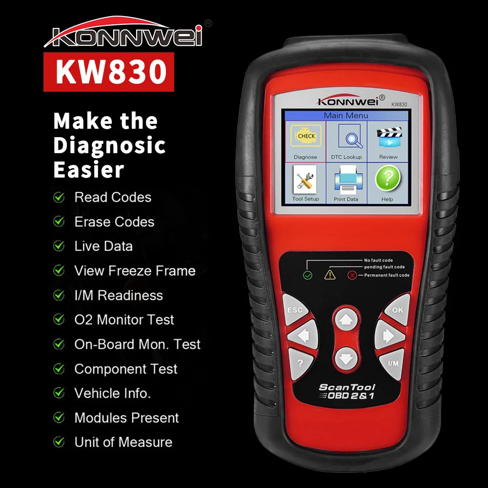 KONNWEI KW830 OBD2 Auto Diagnostic Scanner Battery Tester Universal OBD Engine Code Reader |