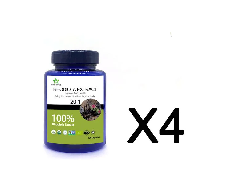 4 bottle 400pcs Натуральный экстракт родиолы капсулы, экстракт родиолы порошок 20:1, слюнозид - Цвет: 4 bottle 400pcs