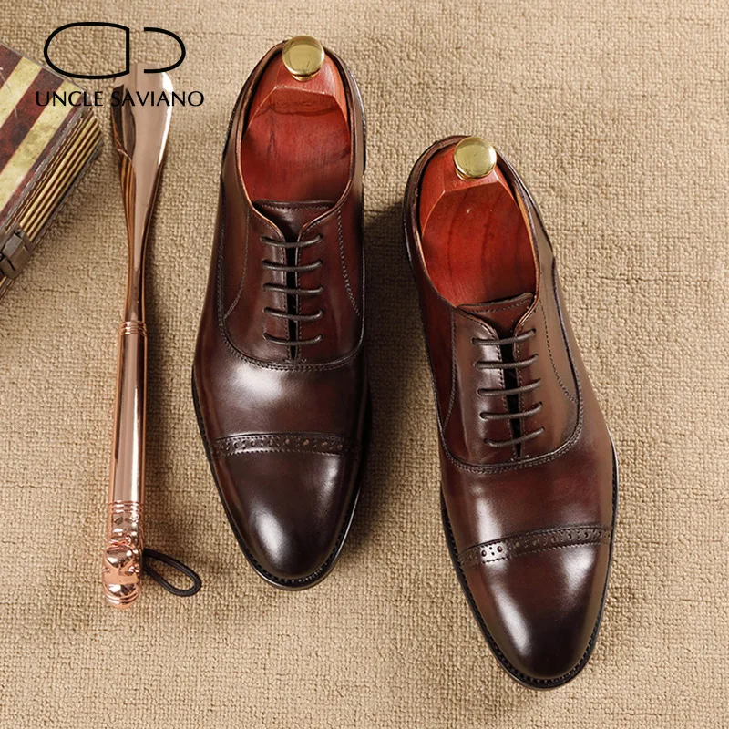 Uncle Saviano Oxford Brogue Style Men Shoes Dress Formal Man Business Shoe Handmade Designer Best Men Genuine Leather Shoes
