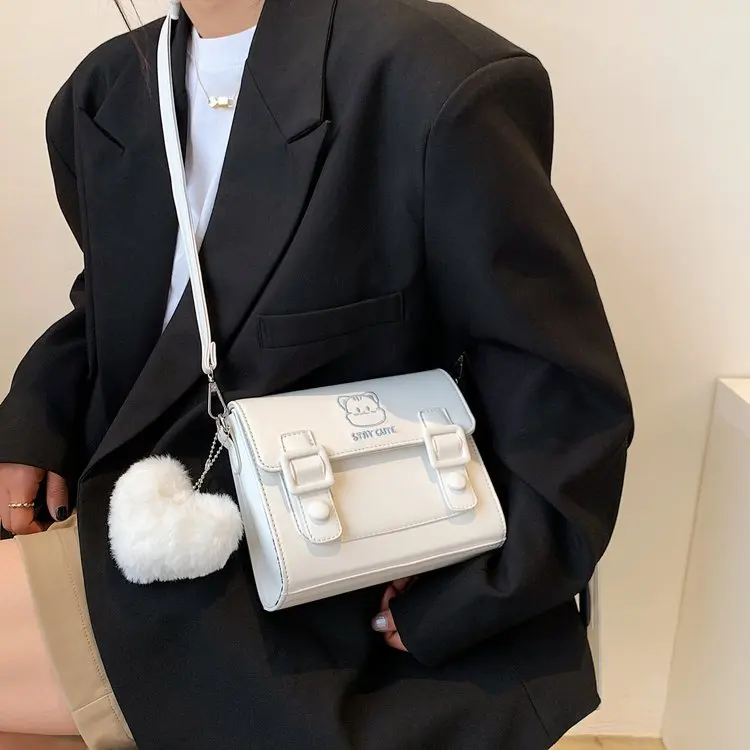 

Designer Patchwork Flap Bag Cute Print Leather Handbag Women Small Messenger Bags Hairball Bag Cute Shoulder Bags