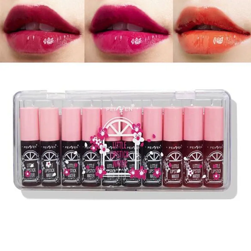 10pcs/box Moisturizing Lips Liquid Lipgloss Long Lasting Natural Lip Gloss Hydrating Red Tint Moisturizer Glossy Make Up Kit |