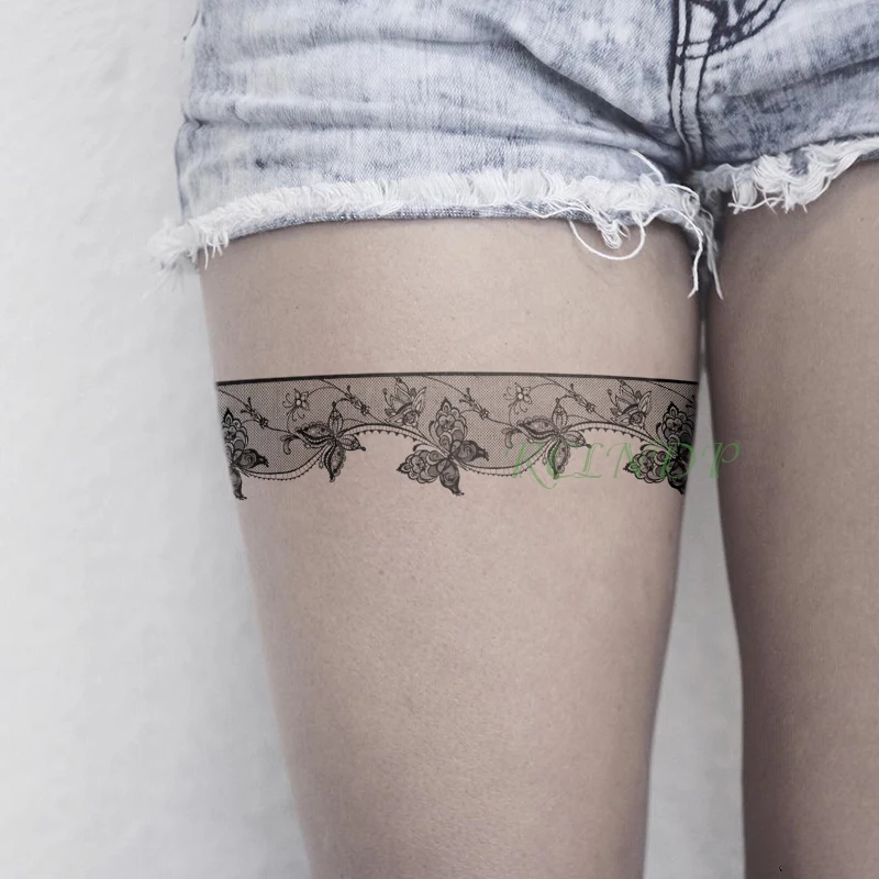 Waterproof Temporary Tattoo Sticker lace flower vine leaf black Fake Tatto Flash Tatoo Waist Arm Foot Tattoos for Girl Women Men images - 6