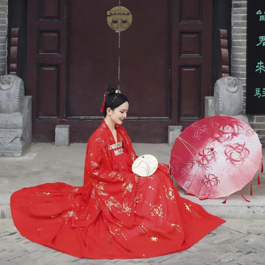 Фильм драма летние Hanfu для женщин Красный Юбка Феи Комплект в китайском стиле