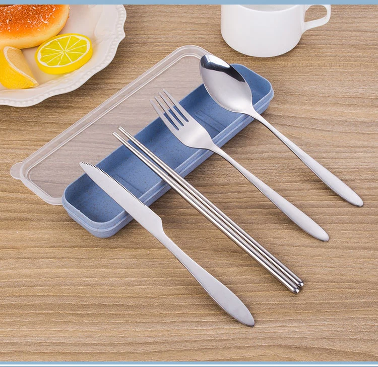 2 комплекта (8 шт.) портативная уличная посуда из нержавеющей стали набор столовых