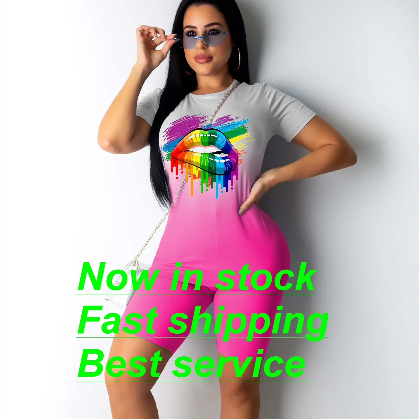 Футболка женская с принтом губ и коротким рукавом велосипедный тренировочный