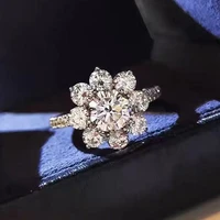 luxury wedding engagement opening ring 1 carat flower floral cubic ziron crystal rhinestone ring for women party bridal jewelry