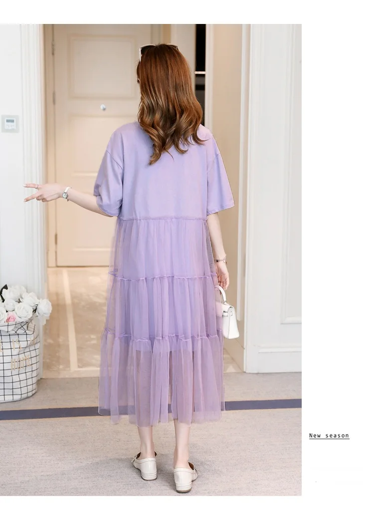 

Maternity Dresses Pregnant Women's Clothes Short Sleeve Print Long Tee Shirt Dresses Loose Mesh Lace Vestido Pregnancy Clothing