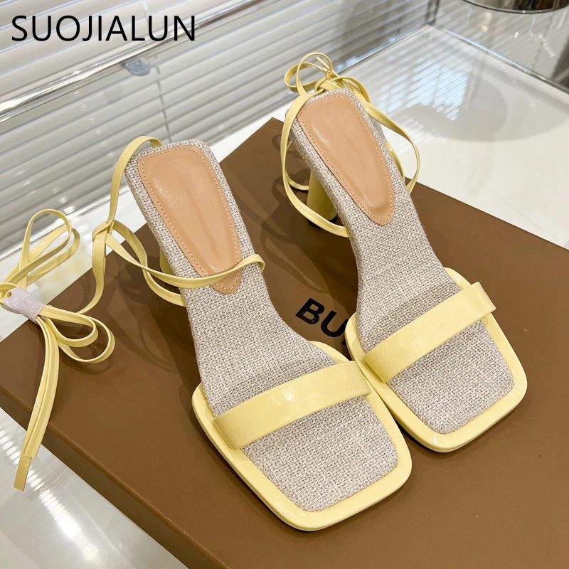 SUOJIALUN 2022 Summer New Brand Women Ankle Strap Sandal Thin High Heel Ladies Dress Pumps Shoes Outdoor Gladiator Dress Sandals