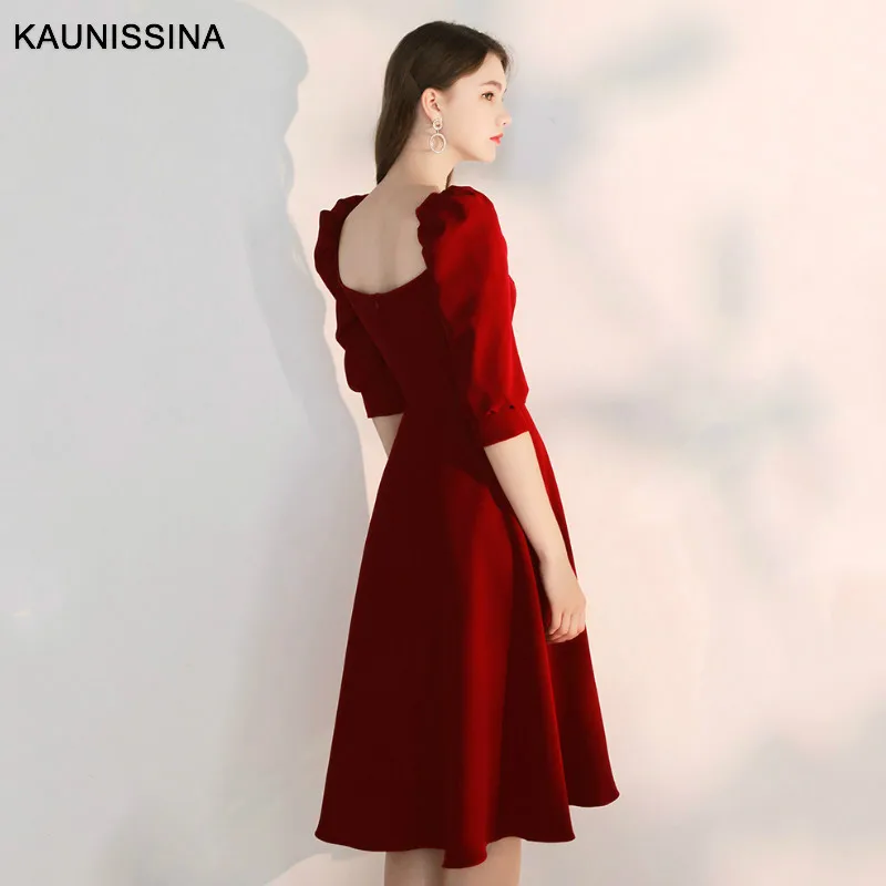 KAUNISSINA коктейльное платье для женщин по колено элегантные вечерние платья с