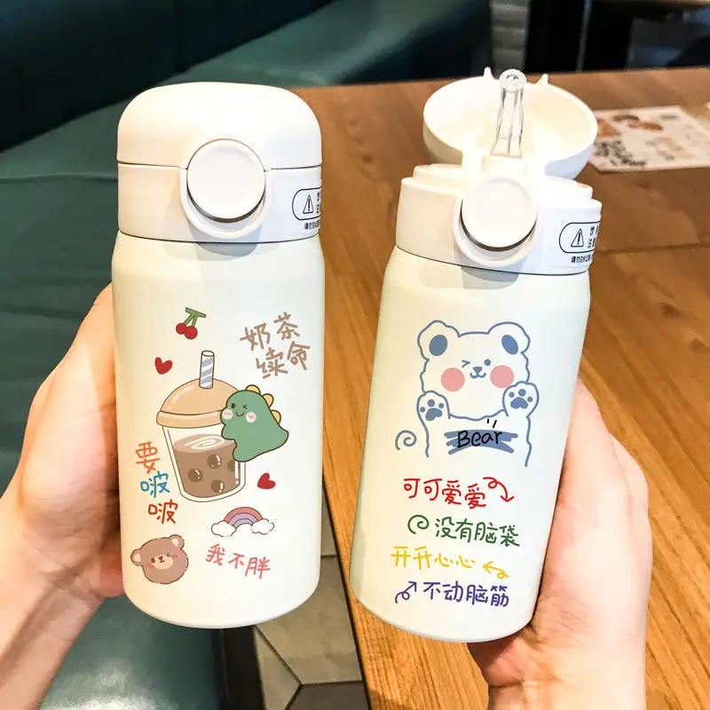 

Thermos cup female student Korean version lovely 304 stainless steel drinking cup with straw children portable high face value