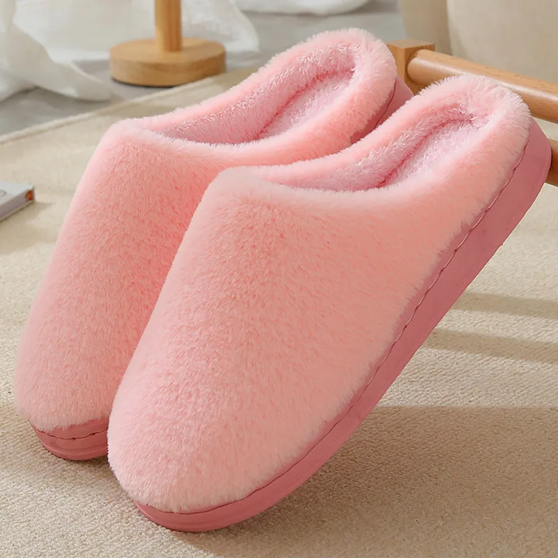 

2021 Winter Slippers Women Warm Plus Velvet Home Shoes Female Plush Non-Slip Soft Indoor Flats Ladies Footwear Furry Slippers