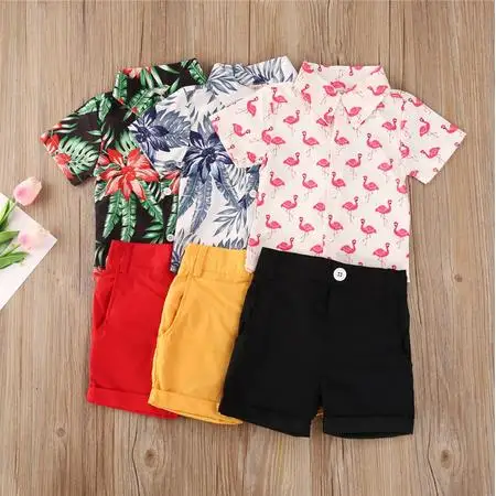 

Fashion Kids Boy Clothes Gentleman Clothes Set Short Sleeve Turn-down Collar Printed Shirt+Shorts Summer Toddler Boy Clothing