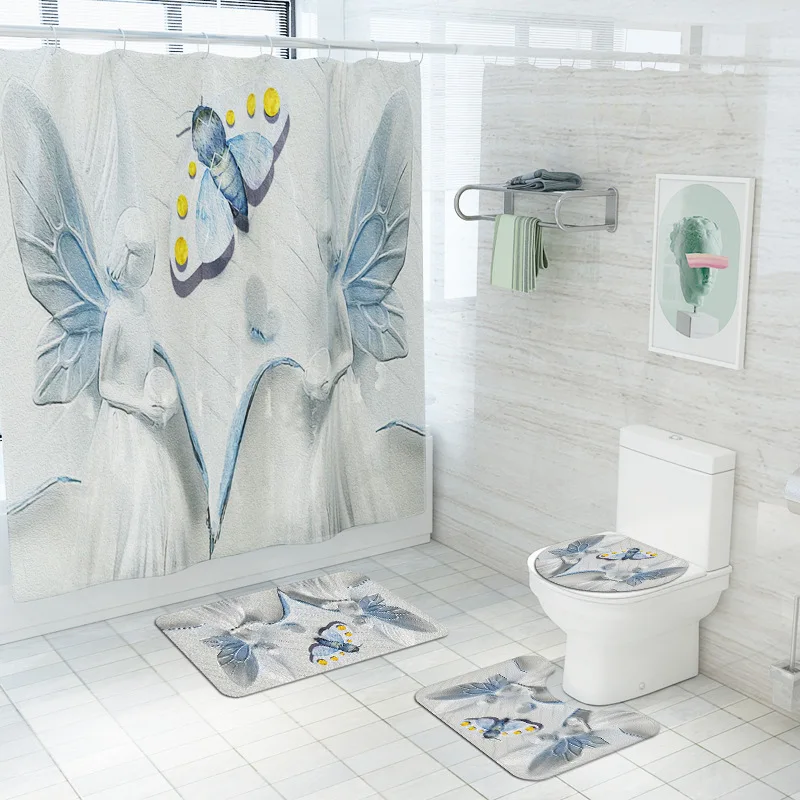 

Printed Bath Mat Shower Curtain Carpet Microfiber Bathroom Mat Set Water Absorbent Bath Mat for Toilet