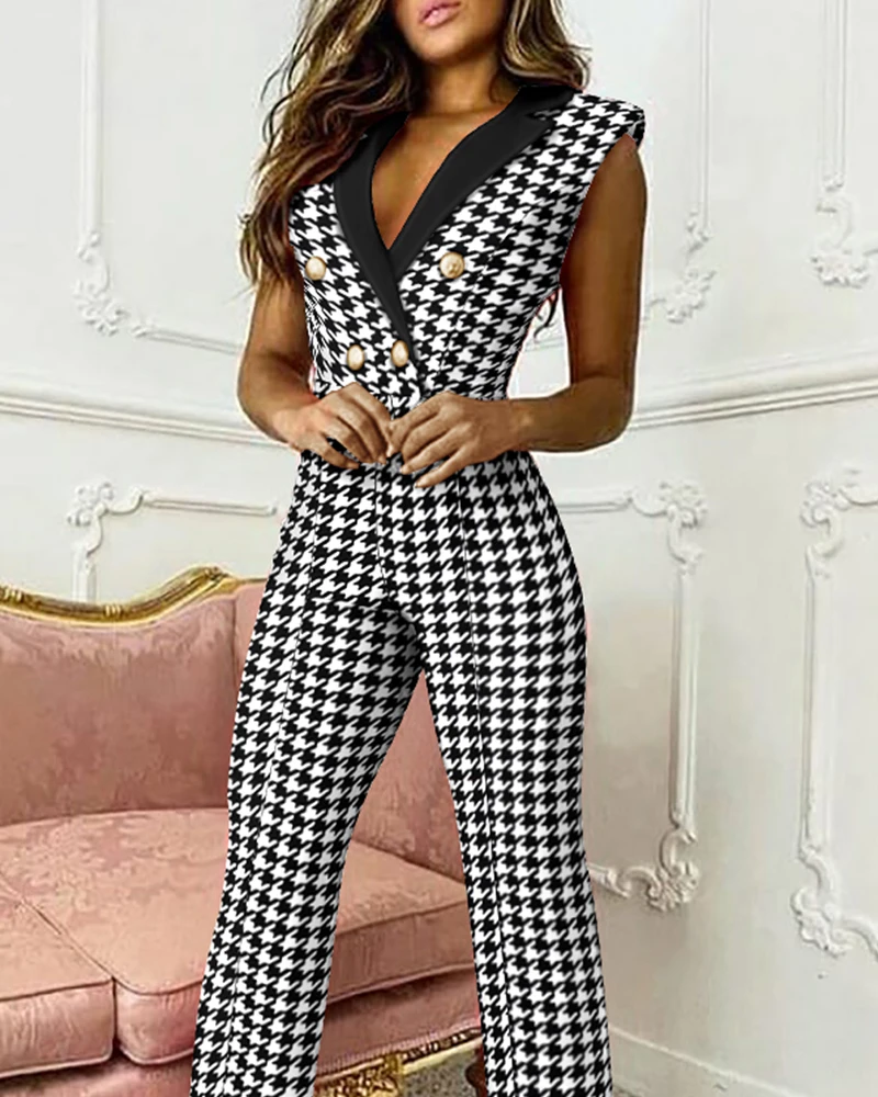 

Europe and America 2021 Sleeveless Houndstooth Printed Sexy Tops Jumpsuits Summer Ladies Fashion Streetwear Jumpsuits Y2K