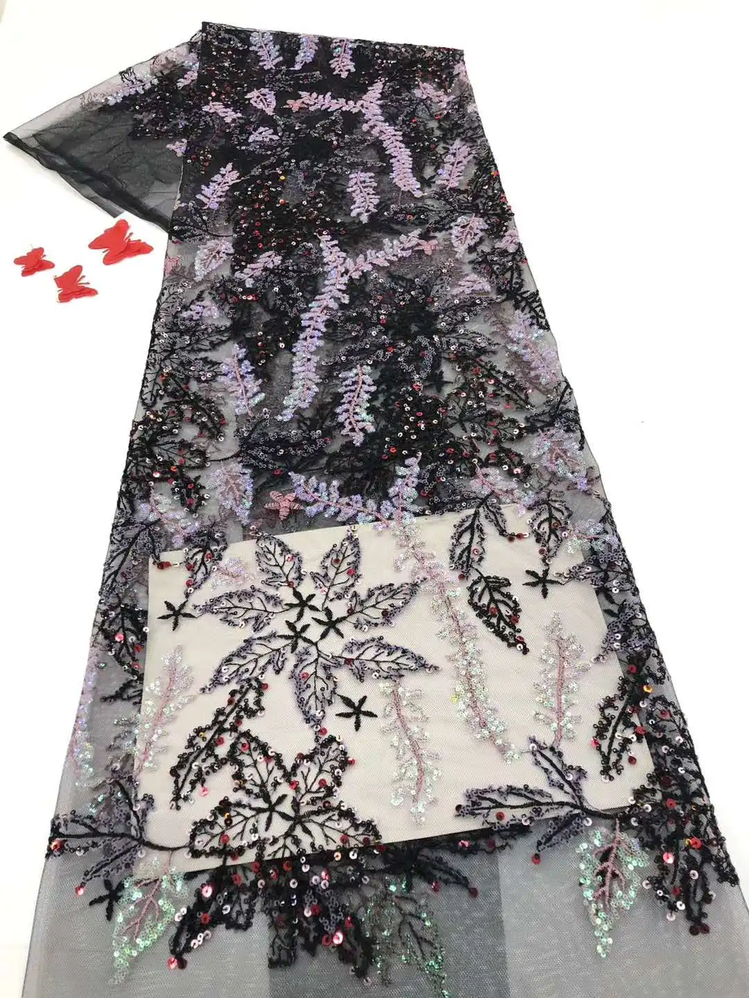 

Кружевная ткань с пайетками в африканском стиле 2020 Высококачественная кружевная ткань с блестками и вышивкой FJ40661