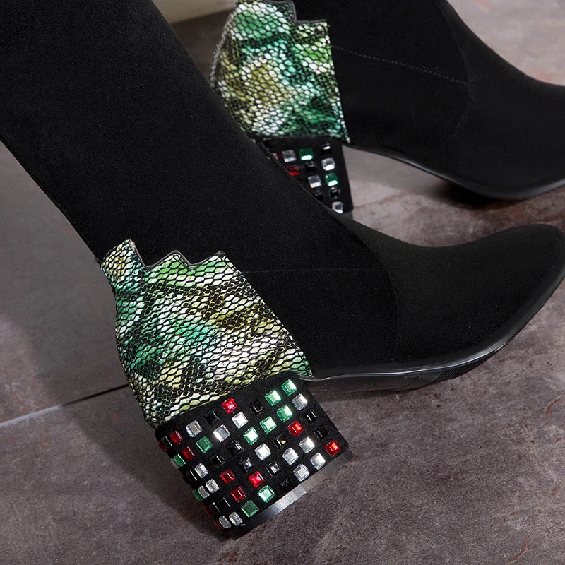 Роскошные Стразы над сапоги до колена Для женщин 2019 Новинка зимы Соблазнительные