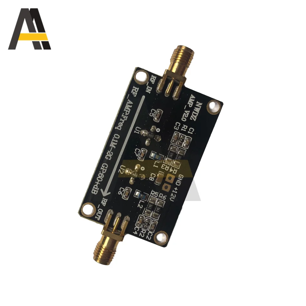 

RF 0.1M-2G Wideband Amplifier 50 ohms 60dB High Gain Low Noise Amplification Module 12V Supplies Broadband Gain Amplification
