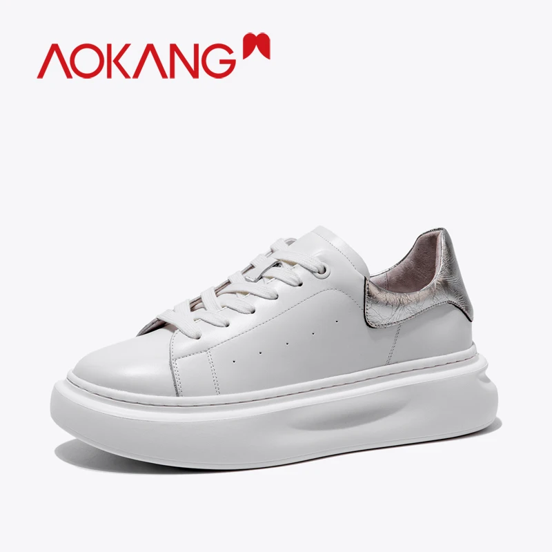 AOKANG/женские кроссовки; удобные кроссовки из натуральной кожи на платформе; женские кроссовки на танкетке; сезон осень; женская повседневная обувь - Цвет: 196423141