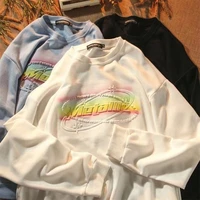 japanese harajuku rainbow striped women sweatshirts vintage streetwear hip hop hoodies korean cartoon print preppy style hoodie