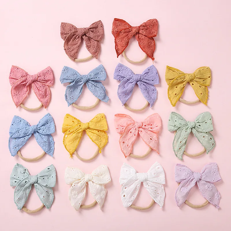 

30Pcs Baby Bows Headband Girls Cotton Headbands Handmede Flower Infant Embroidery Hairbands Nylon Children Soft Hair Accessories