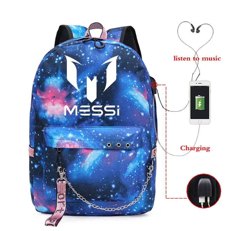 

Messi Backpack USB Charging Backpack Girls Boys School Bag Children's Backpack Travel Backpack Cartoon USB Design Backpack