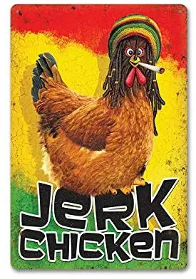 

Funny Art Metal Retro Tin Decoration Sign Jerk Chicken.Suitable for Henhouse Markets Club Etc Decoration Product Stickers