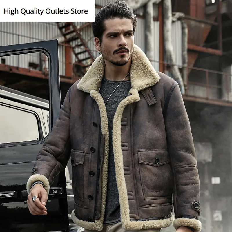 Мужская Натуральная кожа куртка дубленка из натуральной кожи куртки зимняя