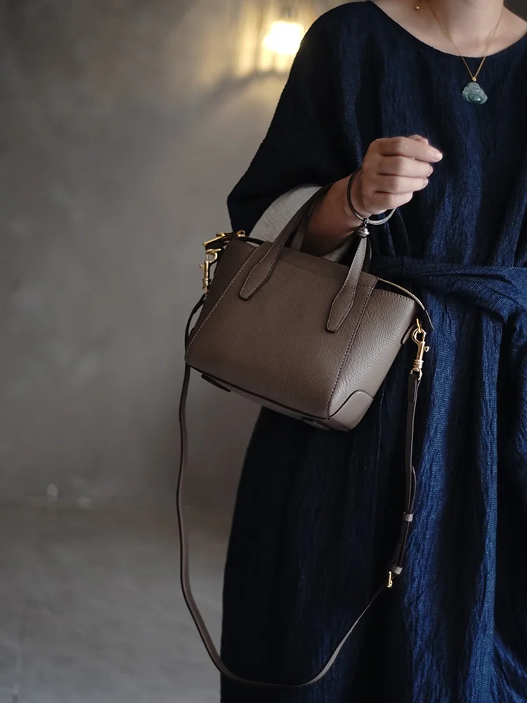 

WOONAM Women Fashion Handbag Top Hide Genuine Calf Leather Zippy Top Handle Trapeze Tote Crossbody Bag WB1214